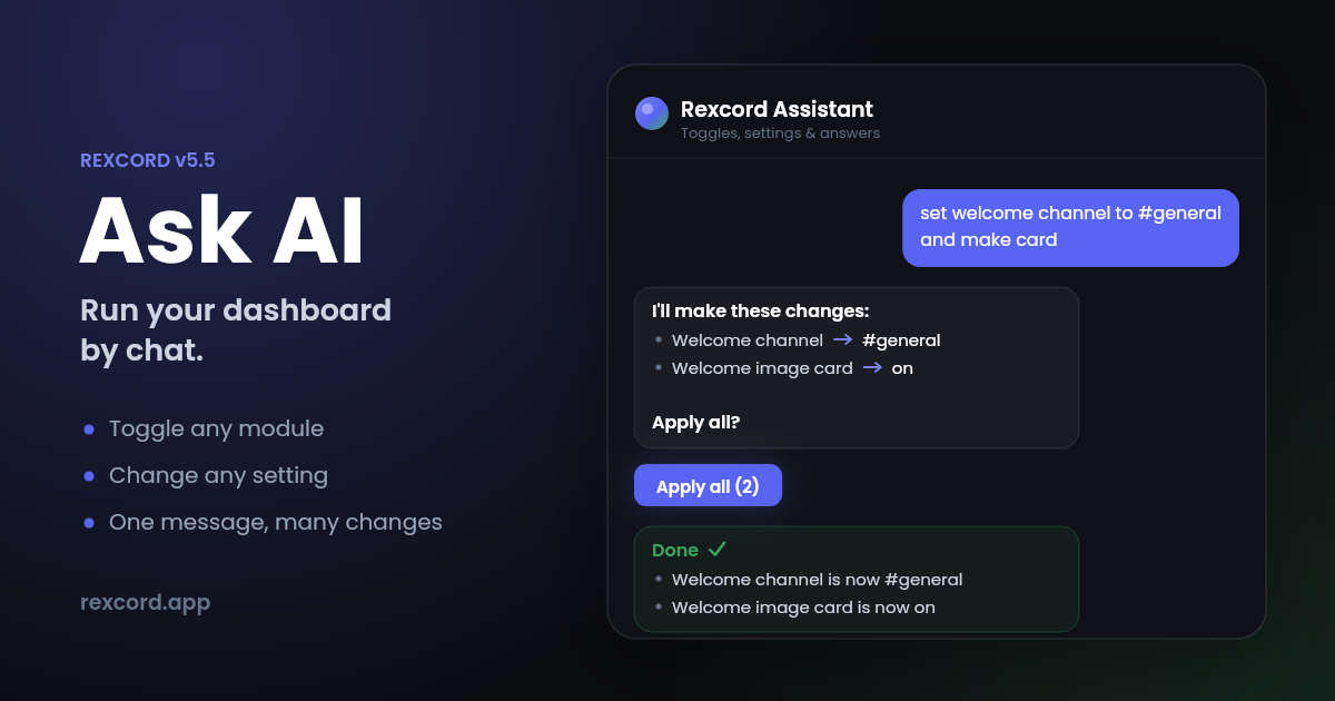 The Rexcord assistant applying two settings at once from one message